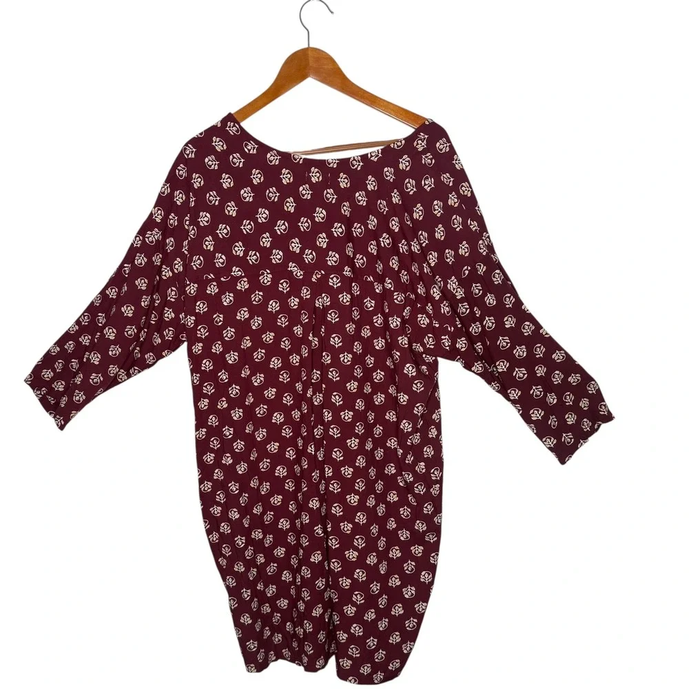 Old‎ Navy Womens XL Short Tunic Dress Floral Print Maroon Casual BOHO Festival